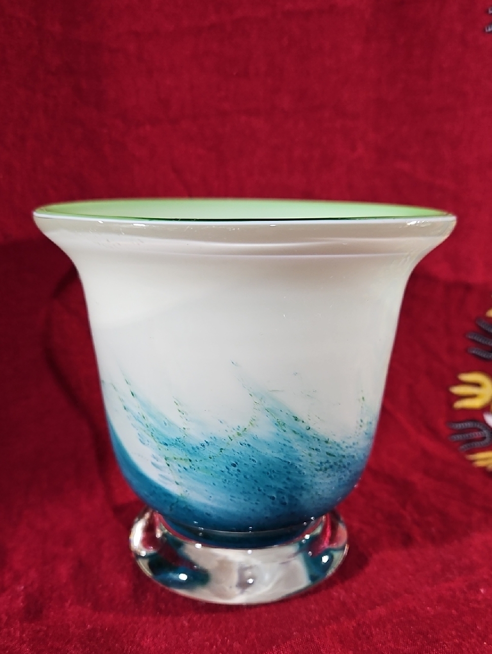 VTG AMICI Italy Hand Blown Signed Art Glass Votive Candle Holder Teal Ocean Vase